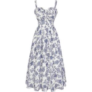 image:imageScarlet Darkness Summer Dresses for Women 2026 Floral Corset Dress Long Milkmaid Dress with PocketIndigo Floral