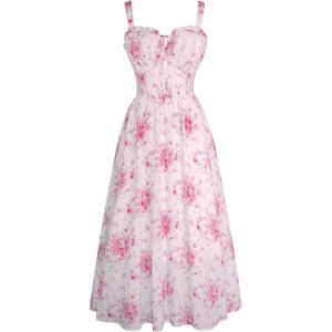 image:imageScarlet Darkness Summer Dresses for Women 2026 Floral Corset Dress Long Milkmaid Dress with PocketPink