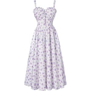 image:imageScarlet Darkness Summer Dresses for Women 2026 Floral Corset Dress Long Milkmaid Dress with PocketPurple