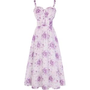 image:imageScarlet Darkness Summer Dresses for Women 2026 Floral Corset Dress Long Milkmaid Dress with PocketPurple Watercolor Floral