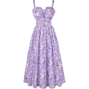 image:imageScarlet Darkness Summer Dresses for Women 2026 Floral Corset Dress Long Milkmaid Dress with PocketPurple White Floral