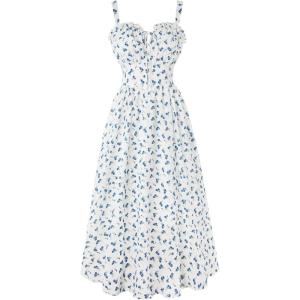 image:imageScarlet Darkness Summer Dresses for Women 2026 Floral Corset Dress Long Milkmaid Dress with PocketWhite Blue Floral