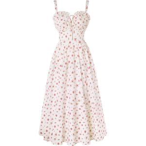 image:imageScarlet Darkness Summer Dresses for Women 2026 Floral Corset Dress Long Milkmaid Dress with PocketWhite Pink Floral