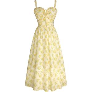image:imageScarlet Darkness Summer Dresses for Women 2026 Floral Corset Dress Long Milkmaid Dress with PocketYellow