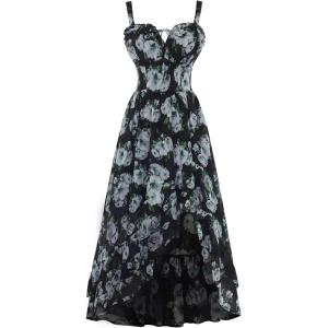 image:imageScarlet Darkness Summer Dresses for Women 2026 Floral Corset Wedding Guest Dress Ruffle Maxi Dress with PocketsBlack Blue Floral