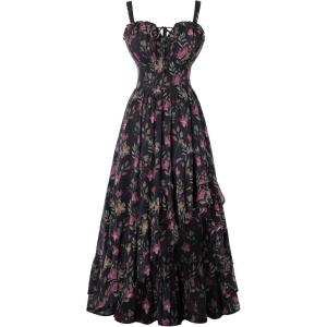 image:imageScarlet Darkness Summer Dresses for Women 2026 Floral Corset Wedding Guest Dress Ruffle Maxi Dress with PocketsBlack Pink Floral