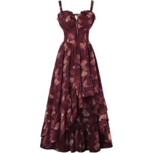 image:imageScarlet Darkness Summer Dresses for Women 2026 Floral Corset Wedding Guest Dress Ruffle Maxi Dress with PocketsBurgundy Floral