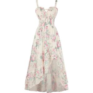 image:imageScarlet Darkness Summer Dresses for Women 2026 Floral Corset Wedding Guest Dress Ruffle Maxi Dress with PocketsGreen Pink Floral
