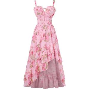 image:imageScarlet Darkness Summer Dresses for Women 2026 Floral Corset Wedding Guest Dress Ruffle Maxi Dress with PocketsPink Floral