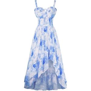 image:imageScarlet Darkness Summer Dresses for Women 2026 Floral Corset Wedding Guest Dress Ruffle Maxi Dress with PocketsWhite Blue Floral