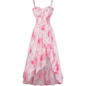 image:imageScarlet Darkness Summer Dresses for Women 2026 Floral Corset Wedding Guest Dress Ruffle Maxi Dress with PocketsWhite Pink Floral