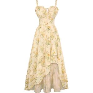 image:imageScarlet Darkness Summer Dresses for Women 2026 Floral Corset Wedding Guest Dress Ruffle Maxi Dress with PocketsYellow Floral