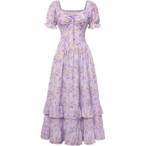 image:imageScarlet Darkness Women Floral Cottagecore Dress Puff Sleeve Maxi Ruffled Corset DressPurple Floral