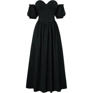 image:imageScarlet Darkness Women Off Shoulder Corset Dress Sweetheart Fishboned Puff Sleeve Renaissance DressBlack