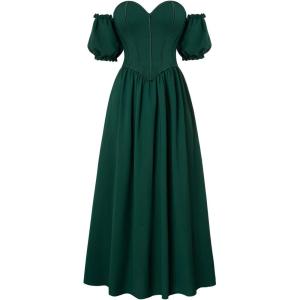image:imageScarlet Darkness Women Off Shoulder Corset Dress Sweetheart Fishboned Puff Sleeve Renaissance DressGreen