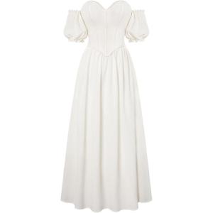 image:imageScarlet Darkness Women Off Shoulder Corset Dress Sweetheart Fishboned Puff Sleeve Renaissance DressWhite