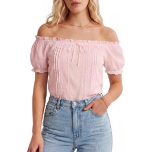 image:imageScarlet Darkness Women Renaissance Shirt Puff Sleeve Off Shoulder Peasant Pirate TopsPink