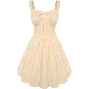 image:imageScarlet Darkness Women Summer Corset Dresses Cotton Mini Sundress Ruffle Strap DressApricot