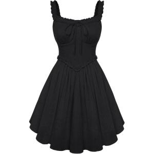 image:imageScarlet Darkness Women Summer Corset Dresses Cotton Mini Sundress Ruffle Strap DressBlack