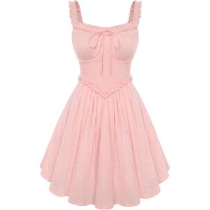 image:imageScarlet Darkness Women Summer Corset Dresses Cotton Mini Sundress Ruffle Strap DressLight Pink