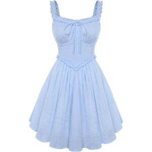 image:imageScarlet Darkness Women Summer Corset Dresses Cotton Mini Sundress Ruffle Strap DressSky Blue