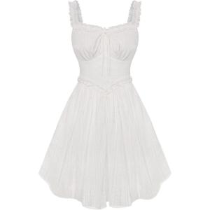 image:imageScarlet Darkness Women Summer Corset Dresses Cotton Mini Sundress Ruffle Strap DressWhite