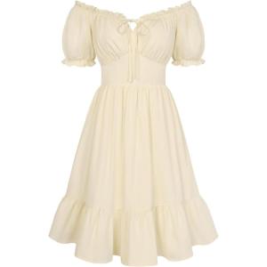 image:imageScarlet Darkness Womens Corset Mini Dresses Puff Sleeve Square Neck Babydoll Dress Summer Casual Cottagecore DressApricot