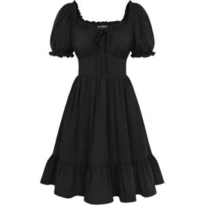 image:imageScarlet Darkness Womens Corset Mini Dresses Puff Sleeve Square Neck Babydoll Dress Summer Casual Cottagecore DressBlack