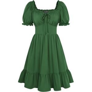 image:imageScarlet Darkness Womens Corset Mini Dresses Puff Sleeve Square Neck Babydoll Dress Summer Casual Cottagecore DressGreen