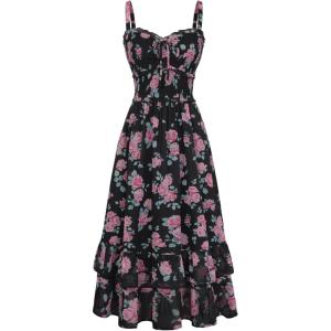 image:imageScarlet Darkness Womens Floral Cottagecore Dress Smocked A Line Casual Milkmaid Sundress with PocketsBlack Pink Floral