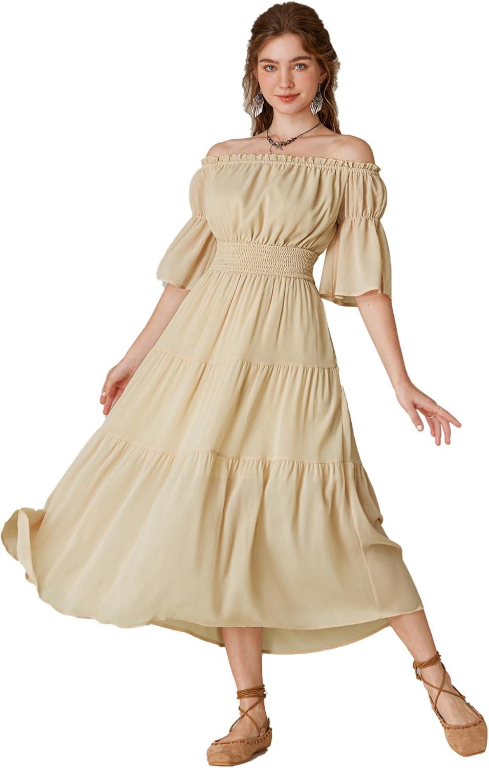 image:imageScarlet Darkness Renaissance Costume Women Maxi Tiered Long Dresses Cottagecore DressApricot