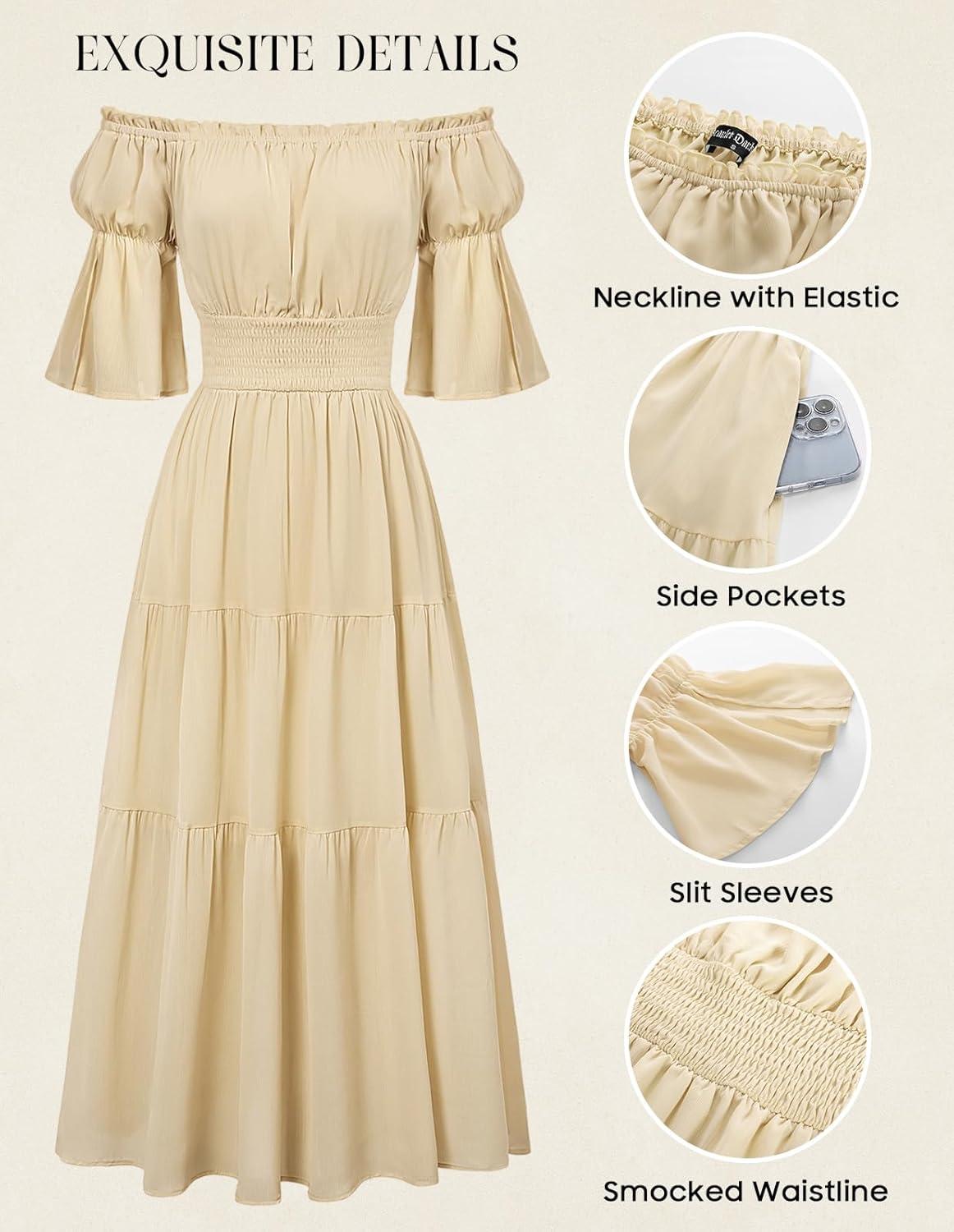 image:imageScarlet Darkness Renaissance Costume Women Maxi Tiered Long Dresses Cottagecore DressApricot