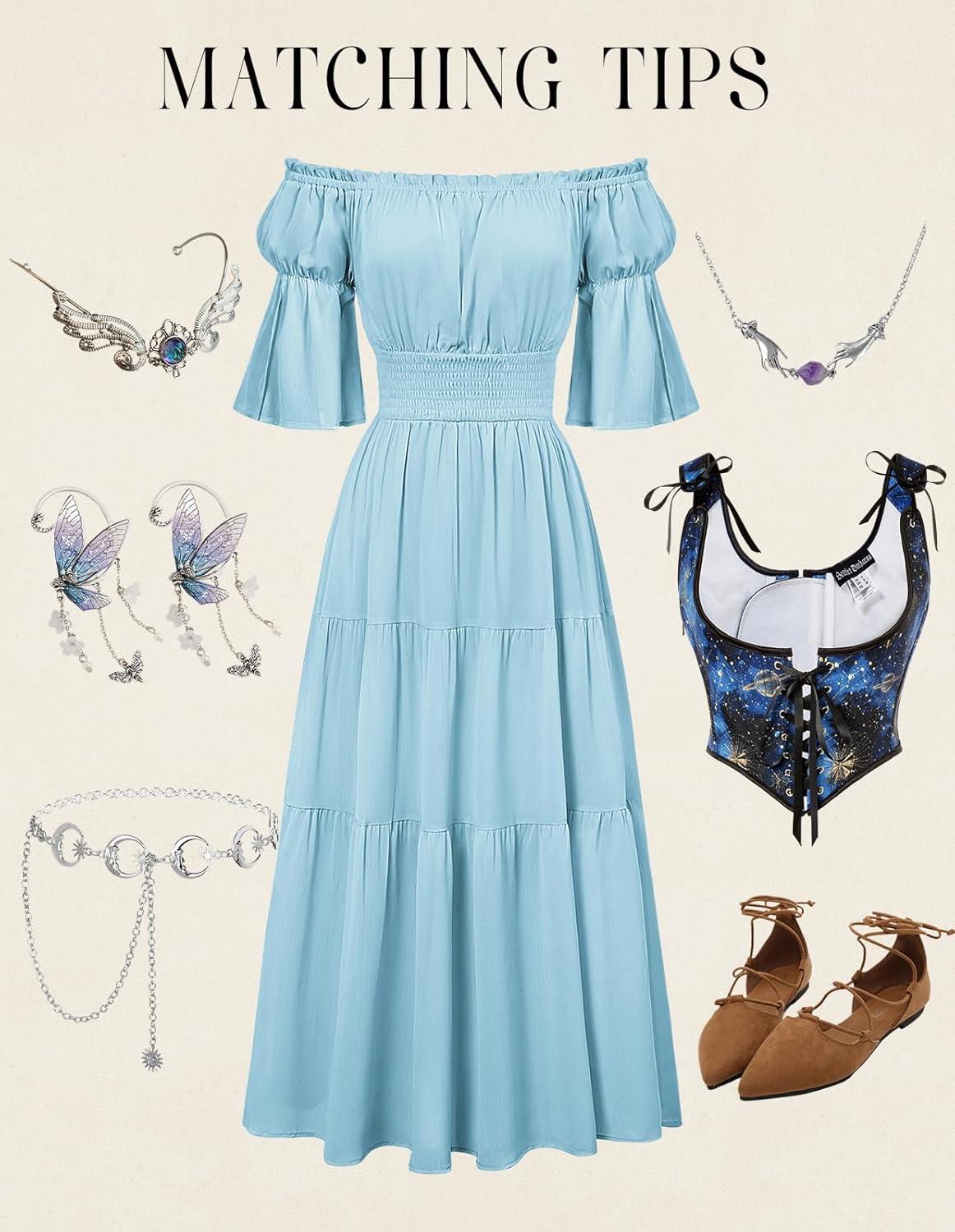 image:imageScarlet Darkness Renaissance Costume Women Maxi Tiered Long Dresses Cottagecore DressSky Blue
