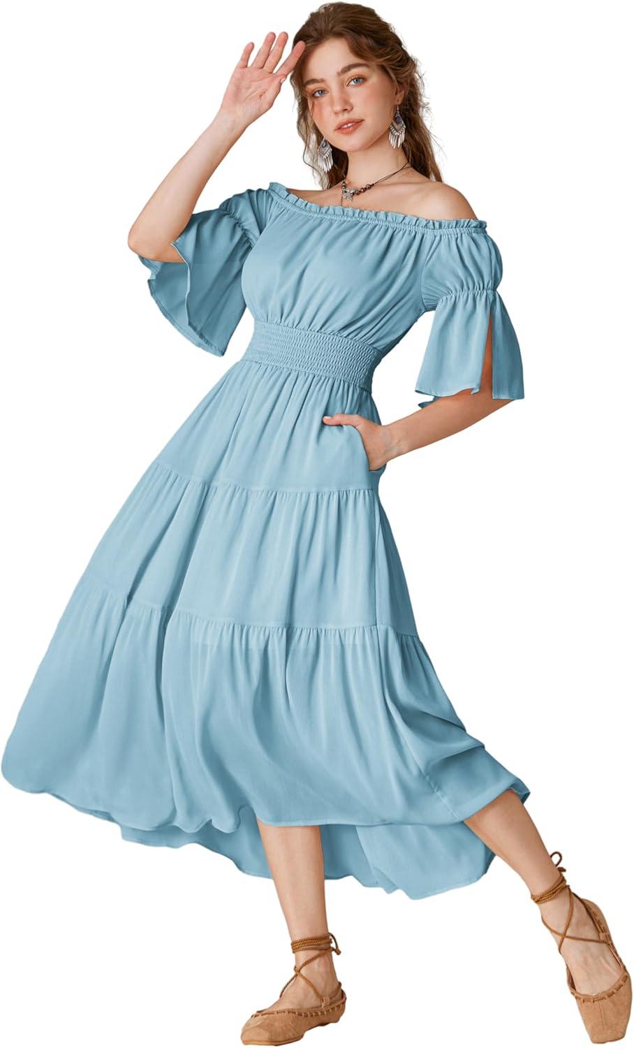 image:imageScarlet Darkness Renaissance Costume Women Maxi Tiered Long Dresses Cottagecore DressSky Blue