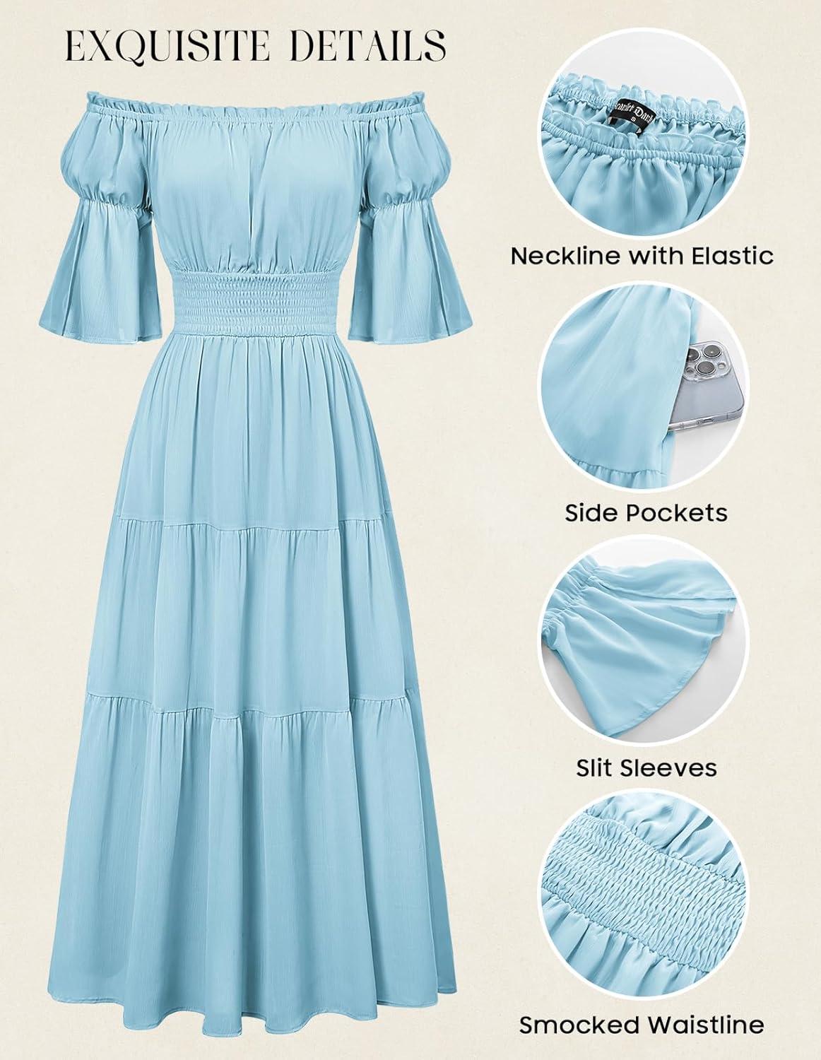 image:imageScarlet Darkness Renaissance Costume Women Maxi Tiered Long Dresses Cottagecore DressSky Blue