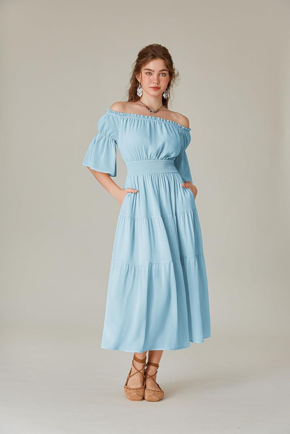 image:imageScarlet Darkness Renaissance Costume Women Maxi Tiered Long Dresses Cottagecore DressSky Blue