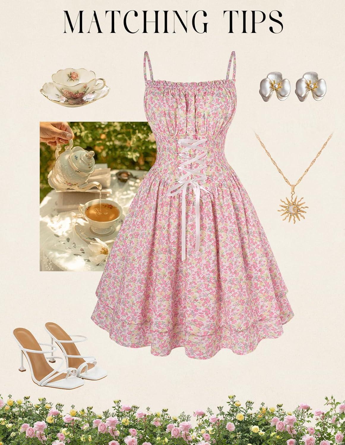 image:imageScarlet Darkness Women Corset Floral Dress Spaghetti Strap Mini Sundress for TeensColorful
