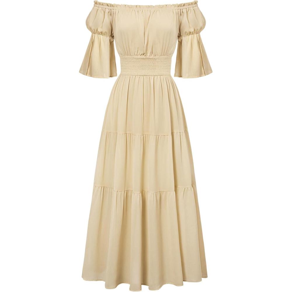 image:imageScarlet Darkness Renaissance Costume Women Maxi Tiered Long Dresses Cottagecore DressApricot