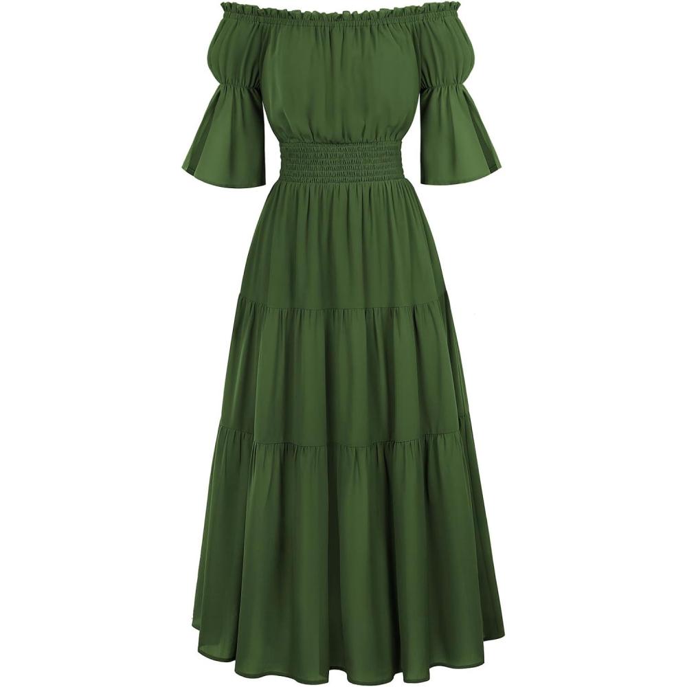 image:imageScarlet Darkness Renaissance Costume Women Maxi Tiered Long Dresses Cottagecore DressForest Green