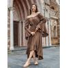 image:imageScarlet Darkness Renaissance Dress Women Off Shoulder Bell Sleeve Peasant Pirate DressWoodsmoke Brown
