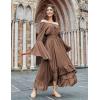 image:imageScarlet Darkness Renaissance Dress Women Off Shoulder Bell Sleeve Peasant Pirate DressWoodsmoke Brown