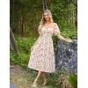 image:imageScarlet Darkness Womens Floral Corset Dress with Split 2026 Summer Spring Square Neck Midi Milkmaid DressesBeige Red Ditsyfloral