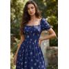 image:imageScarlet Darkness Womens Floral Corset Dress with Split 2026 Summer Spring Square Neck Midi Milkmaid DressesNavy Blue Floral