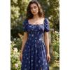 image:imageScarlet Darkness Womens Floral Corset Dress with Split 2026 Summer Spring Square Neck Midi Milkmaid DressesNavy Blue Floral