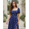 image:imageScarlet Darkness Womens Floral Corset Dress with Split 2026 Summer Spring Square Neck Midi Milkmaid DressesNavy Blue Floral