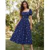 image:imageScarlet Darkness Womens Floral Corset Dress with Split 2026 Summer Spring Square Neck Midi Milkmaid DressesNavy Blue Floral