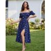 image:imageScarlet Darkness Womens Floral Corset Dress with Split 2026 Summer Spring Square Neck Midi Milkmaid DressesNavy Blue Floral