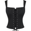 image:imageSCARLET DARKNESS Womens Overbust Corset Top Y2K Boned Laceup Renaissance Pirate Goth Bustier TopsBlack