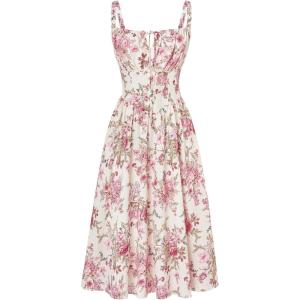 image:imageSCARLET DARKNESS Womens Floral Midi Dress Corset Sundresses 2026 Summer Spring Vacation Milkmaid DressesApricot Pink Floral