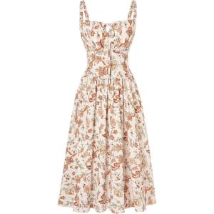 image:imageSCARLET DARKNESS Womens Floral Midi Dress Corset Sundresses 2026 Summer Spring Vacation Milkmaid DressesBeige Orange Floral